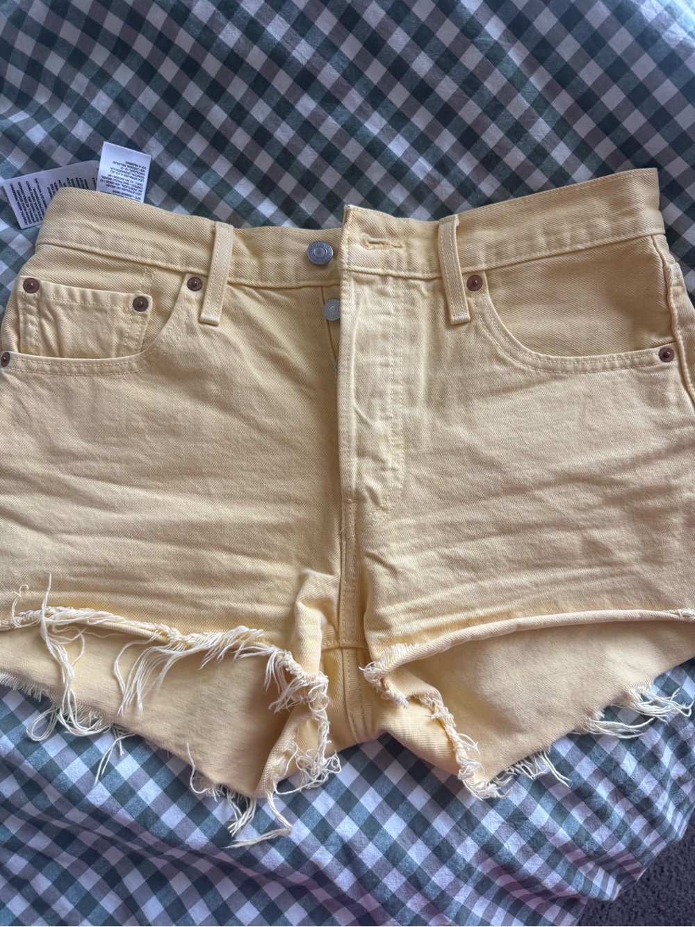Levi's 501 Yellow High-Rise Frayed Hem Denim Shorts